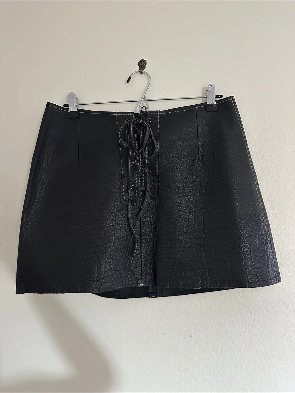 Free People Black Leather Lace-Up Mini Skirt